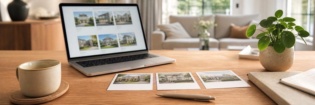 Persoonlijke woningselectie met laptop en woningkaarten